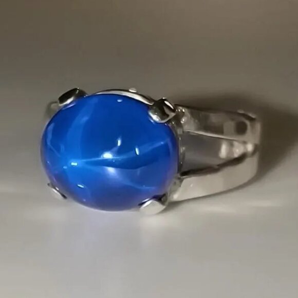 Bright Blue Lab Sapphire In Sterling Silver Ring, 8ct. Certified. Size 7.25 - Picture 4 of 10